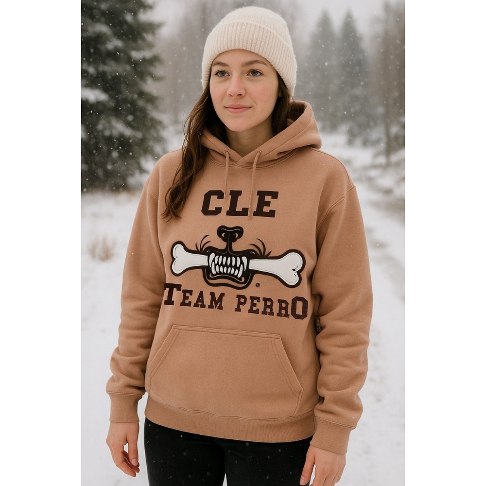 Cleveland Edition Dusty Pink Team Perro Teeth & Bone Embroidered Hoodie XL NWOT